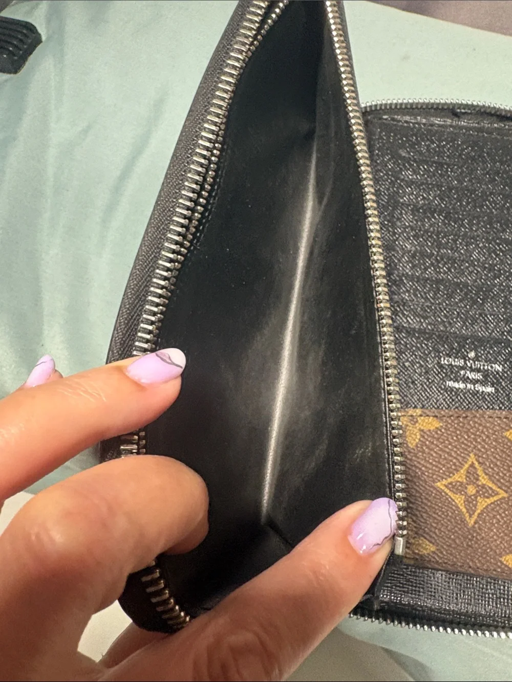 Louis Vuitton Zippy Wallet Vertical Monogram Macassar Canvas Black Leather